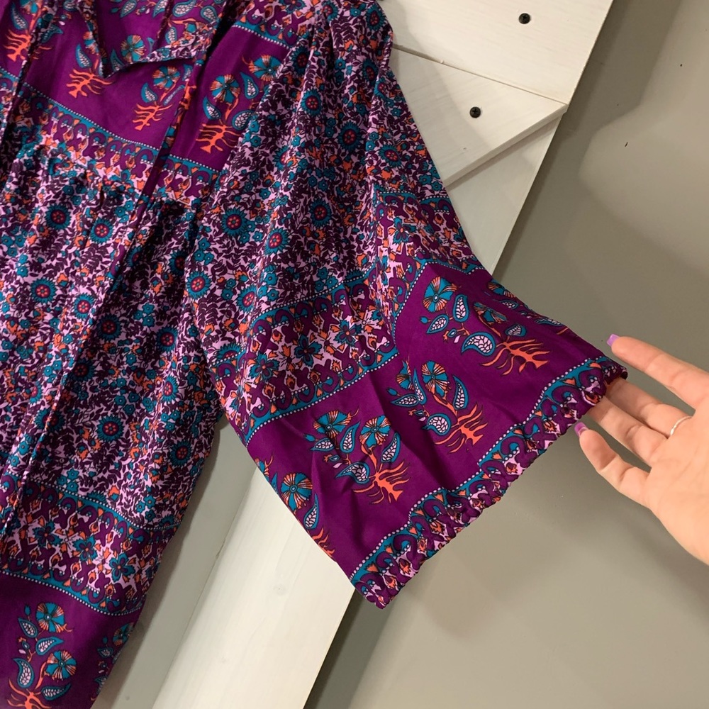 Women’s Fashion Fuse Purple Floral Wide Short Sleeve Oversized Boho Tunic Small - Picture 6 of 10